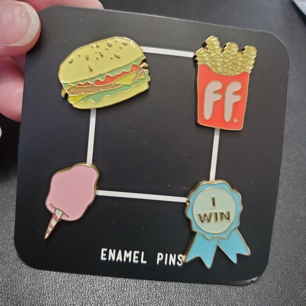 Set of 4 enamel food pins fries burger cotton candy
